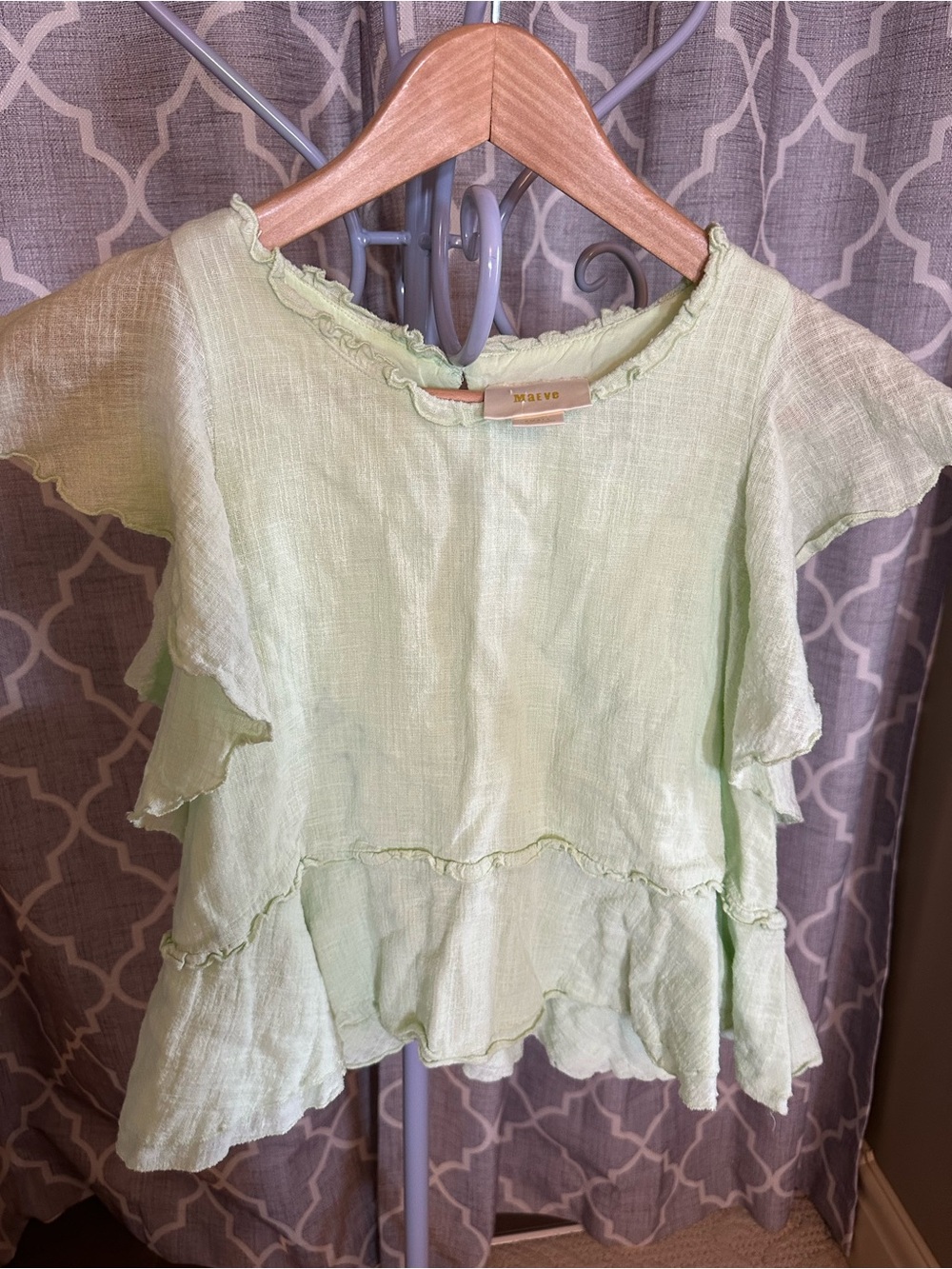 Maeve Pale Mint Ruffle Linen Blouse